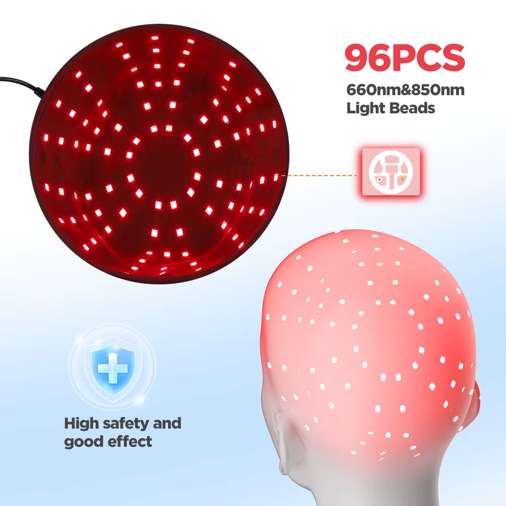 New Infrared Therapy Hair Growth Cap 96Pcs Leds 660 & 850 Nm Red Light for Hair Regrowth anti Hair Loss Relax Scal Care Hat