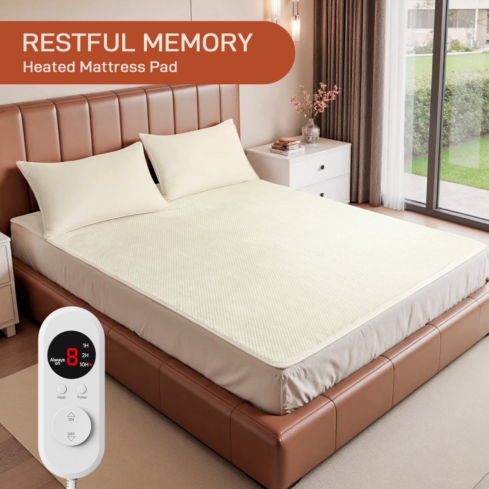 Heated Mattress Pad Queen, Heated Blanket, Cream, 60" X80", Electric Mattress Pads, Heated Mattress, Bed Warmer, Bed Heater, Electric Blanket, Heated Mattress Cover, Heated Pad for Bed